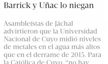 Diario Clarin: "Megaminería polémica en San Juan: denuncian un nuevo derrame, pero Barrick y Uñac lo niegan"