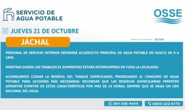 OSSE repara el acueducto de agua potable de Huaco en Jáchal