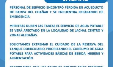 Acueducto Pampa del Chañar: Dos días sin agua en gran parte de Jáchal y el malestar de los usuarios
