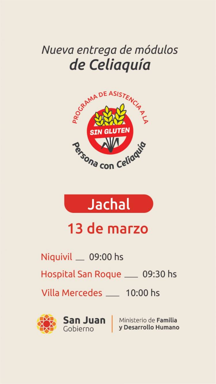 Módulos de Celiaquía: Modifican entrega en Jáchal, será el 13 de Marzo